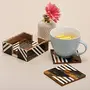 Table Coasters Set for Home with Stand Unbreakable with Pattern Design for Cups Mugs Glasses | Wood with Resin | Yellow & Black | Set of 4 Coasters + 1 Stand, 2 image