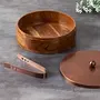 Casserole chapati Box roti Dabba Gift Brother Sister Wooden hotcase with Tong for Kitchen or Dining Table for Serving to Guests | Mango Wood Iron with Brass Plating Copper Antique, 5 image
