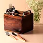 Cutlery Holder Spoon Stand for Dining Table | Wooden cutlery holder multipurpose | Kitchen rack Caf restaurant bar tableware keeping spoons forks knives tissue papers salt pepper sauces storage Sheesham Wood Iron Handles Black 3 Sections 7 X 6 X 5 Inches, 6 image