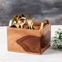 Spoon Stand Cutlery Holder with for Dining Table | Cutlery Holder Multipurpose | Kitchen Rack Caf Restaurant bar Sheesham Wood Iron Handles Golden, 3 image