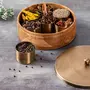 Dry Fruits Box with Dabba Jars for Kitchen | Round Powder Container Set with lid for Storage Tabletop |Mango Wood Gold (7 Jars), 4 image