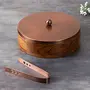 Casserole chapati Box roti Dabba Gift Brother Sister Wooden hotcase with Tong for Kitchen or Dining Table for Serving to Guests | Mango Wood Iron with Brass Plating Copper Antique, 2 image
