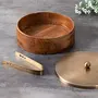 Casserole chapati Box roti Dabba Wooden hotcase with Tong for Kitchen or Dining Table for Serving to Guests | Mango Wood Iron with Brass Plating, 3 image