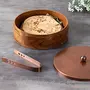 Casserole chapati Box roti Dabba Gift Brother Sister Wooden hotcase with Tong for Kitchen or Dining Table for Serving to Guests | Mango Wood Iron with Brass Plating Copper Antique, 3 image