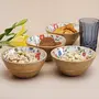 Serving Bowls Wooden for Snacks Dry Fruits | Printed Decorative Potpourri Bowls | Mango Wood with Decaling Print with Clear Enamel | White Floral Print 6 Inches Diameter Set of 2, 3 image