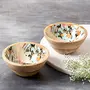 Serving Bowls Wooden for Snacks Dry Fruits | Printed Decorative Potpourri Bowls | Mango Wood with Decaling Print with Clear Enamel | Green Flamingo Print 6 Inches Diameter Set of 2, 3 image