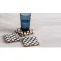 Table Coasters Set for Home Office with Stand Unbreakable with Pattern Design for Cups Mugs Glasses | Wood with Resin | Black & White | Set of 4 Coasters + 1 Stand, 2 image
