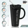 Premium Quality Porcelain Mug with Metal Straw for Coffee , Tea , Milk , Beverages 500 ML - Black Color - Pack of 1, 5 image