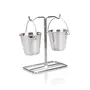 Mini 2 Bucket Holder with Stand , Stainless Steel , Silver , 35.9 cm Use for Snack Server at Home , Hotel , Restaurant, 6 image