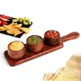 Wooden Sauce Server Tray with 3 Dips Bowl , Use for Serve Vinegar , Salad , Soy Sauce , Snack , in Hotels , Kitchen , Home , Restaurant, 3 image