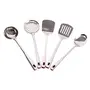 STAMIO Premium Stainless Steel Kitchen Tools Set of 5 Pieces for Cooking (Contains: 1 Ladle (Karchi) 1 Skimmer 1 Serving Spoon 1 Spatula(Turner/Palta) 1 Slotted Turner) Silver