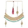 Priyaasi Designer Kundan Stones Studded and Green Beads Golden ColorNecklace Mang Tikka with Earrings Traditional Jewellery Set for Women and Girls