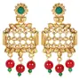Priyaasi Gold-ColorLeaf Pattern Maroon Beaded Drop Earrings