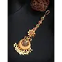 Priyaasi Kemp Stone Pearl Maang Tikka for Women | Gold-Color| Peacock Floral Design | Maang Tikka for Wedding | Traditional Indian Head Jewellery for Women & Girls, 4 image
