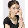 Priyaasi Designer Kundan Stones Studded and Green Beads Golden ColorNecklace Mang Tikka with Earrings Traditional Jewellery Set for Women and Girls, 5 image