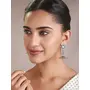 Priyaasi Round Studded Floral Motif Silver Earrings, 5 image