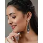 Priyaasi Long Studded Leaf Silver Earrings, 8 image