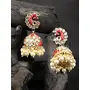 Priyaasi Red Beads Pearls Stones Golden ColorPeacock Jhumka Earring, 6 image