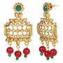 Priyaasi Gold-ColorLeaf Pattern Maroon Beaded Drop Earrings, 5 image