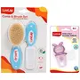 LuvLap Baby Comb with Rounded Tip & Baby Hair Brush with Natural Bristles for Baby Hair Grooming & Better Protection of Baby's Scalp (White & Blue) & LuvLap Bunny Food & Fruit Nibbler