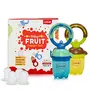 LuvLap Baby Food and Fruit Feeder Twin Pack with Three Feeder Sack Sizes BPA Free Brown and Blue & LuvLap Hippo Sipper Blue, 2 image
