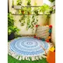 Masu Living Round boho rug/Meditation mat | Mandala Print Handcrafted Mat for Living Room Bedroom Kitchen Entryway (Blue & White), 2 image