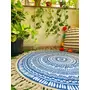 Masu Living Round boho rug/Meditation mat | Mandala Print Handcrafted Mat for Living Room Bedroom Kitchen Entryway (Blue & White), 3 image