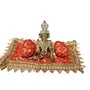 Festive Vibes Diamond (AD Stone) Laddu Gopal Ji Shringar Accessories Combo Set with Mukut Mala KadaBansuri TilakKundal and Gaddi Takkiya Set for Bal Gopal/Krishna Size 1 No, 2 image