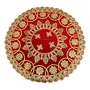Festive Vibes Fabric Pooja Chowki Assan For Multipurpose Prasad Thali Cover Weeding Ceremony Decoration Puja Table Assan Home Decor Accessories Diameter (16 Inch Red)