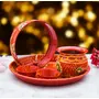 Festive Vibes Metal Decorated Golden Stone Lace Pooja Thali Set for Karwachauth/Stainless Steel Karwa chauth Puja thali Set for Vrat Poojan