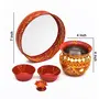 Festive Vibes Metal Pooja Thali Set for Karwachauth Decorated Golden Stone Lace/Stainless Steel Karwa chauth Puja thali Set for Vrat Poojan(Pack of 6 Item), 2 image
