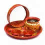 Festive Vibes Metal Pooja Thali Set for Karwachauth Decorated Golden Stone Lace/Stainless Steel Karwa chauth Puja thali Set for Vrat Poojan(Pack of 6 Item), 6 image