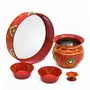 Festive Vibes Metal Decorated Golden Stone Lace Pooja Thali Set for Karwachauth/Stainless Steel Karwa chauth Puja thali Set for Vrat Poojan, 3 image