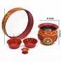 Festive Vibes Metal Pooja Thali 6 Piece Set for Karwachauth Decorated Golden Stone Lace/Stainless Steel Karwa chauth Puja thali Set for Vrat Poojan, 2 image
