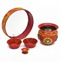 Festive Vibes Metal Pooja Thali 6 Piece Set for Karwachauth Decorated Golden Stone Lace/Stainless Steel Karwa chauth Puja thali Set for Vrat Poojan, 3 image