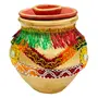 Festive Vibes Handcrafted Decorative Terracotta Earthen Clay Karva with Lid Diya Mitti Karwa Lota for Karwachauth Puja Clay Pot (Karwa with Dhakan and Diya) (Golden-Multi)