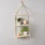 Decazone Macrame Wall Hanging 3-Tier Floating Shelves Natural e with Wooden Ring Bohemian Hand Woven Decor Bookcase Display Storage Rack Beige 105 x 40 cm (3-Tier Floating Shelves-2.), 2 image