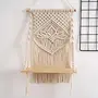Decazone Macrame Indoor Wall Hanging Shelf Chic Decor Wood Floating Boho Shelves with Wooden Dowel Hand Woven Bohemian Decor for Apartment Dorm Bedroom Living Room Nursery Beige 60 x 30cm, 4 image