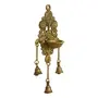 eCraftIndia Antique Finish Decorative Handcrafted Brass Wall Hanging Diya with Bells, 3 image