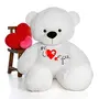 Toy Joy SOFT TOYS Big Teddy Bear 4 feet Long Wearing A Valentine Day T-Shirt (Bear 121 cm) with Free Heart Shape Pillow White