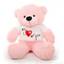 Toy Joy SOFT TOYS Big Teddy Bear 4 feet Long Wearing A Valentine Day T-Shirt (Bear 121 cm) with Free Heart Shape Pillow Pink