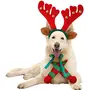 Christmas Vibes Christmas Reindeer Antlers Headband with Bells for Pet Dogs and Cats (Red; Medium)- Pack of 1
