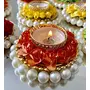 Festive Vibes Pearl & Floral Metal Tea-Light Stand (4), 3 image