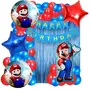 Mario Birthday Party Decoration Kit | Mario Foil Balloon Happy Birthday Banner Curtains and Ballons | 58 pcs Mario Birthday Party Decoration for Kids Multi