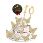 10th Birthday Cake Decorations Gold Supplies Big Set with Black Happy Birthday Cake Topper 12 Butterfly Cake Topper and 10 Digit Cake Topper