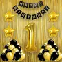 Black Gold 1st Birthday Party Decorations with Birthday Banner Star Latex Balloons Curtains and 1 Digit No. Set of 39 Supplies