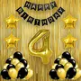 Black Gold 4th Birthday Party Decorations with Birthday Banner Star Latex Balloons Curtains and 4 Digit No. Set of 39 Supplies