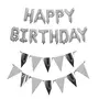 Happy Birthday Letter Foil Balloon with Silver Zig zag Bunting Birthday Party Supplies Happy Birthday Balloons for Party Decoration - Silver