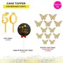 50th Birthday Cake Decorations Gold Supplies Big Set with Black Happy Birthday Cake Topper 12 Butterfly Cake Topper and 50 Digit Cake Topper, 2 image