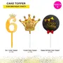 6th Birthday Cake Decorations Gold Supplies Big Set with Black Happy Birthday Cake Topper One Gold Crown Balloon and 6 Digit Cake Topper, 2 image